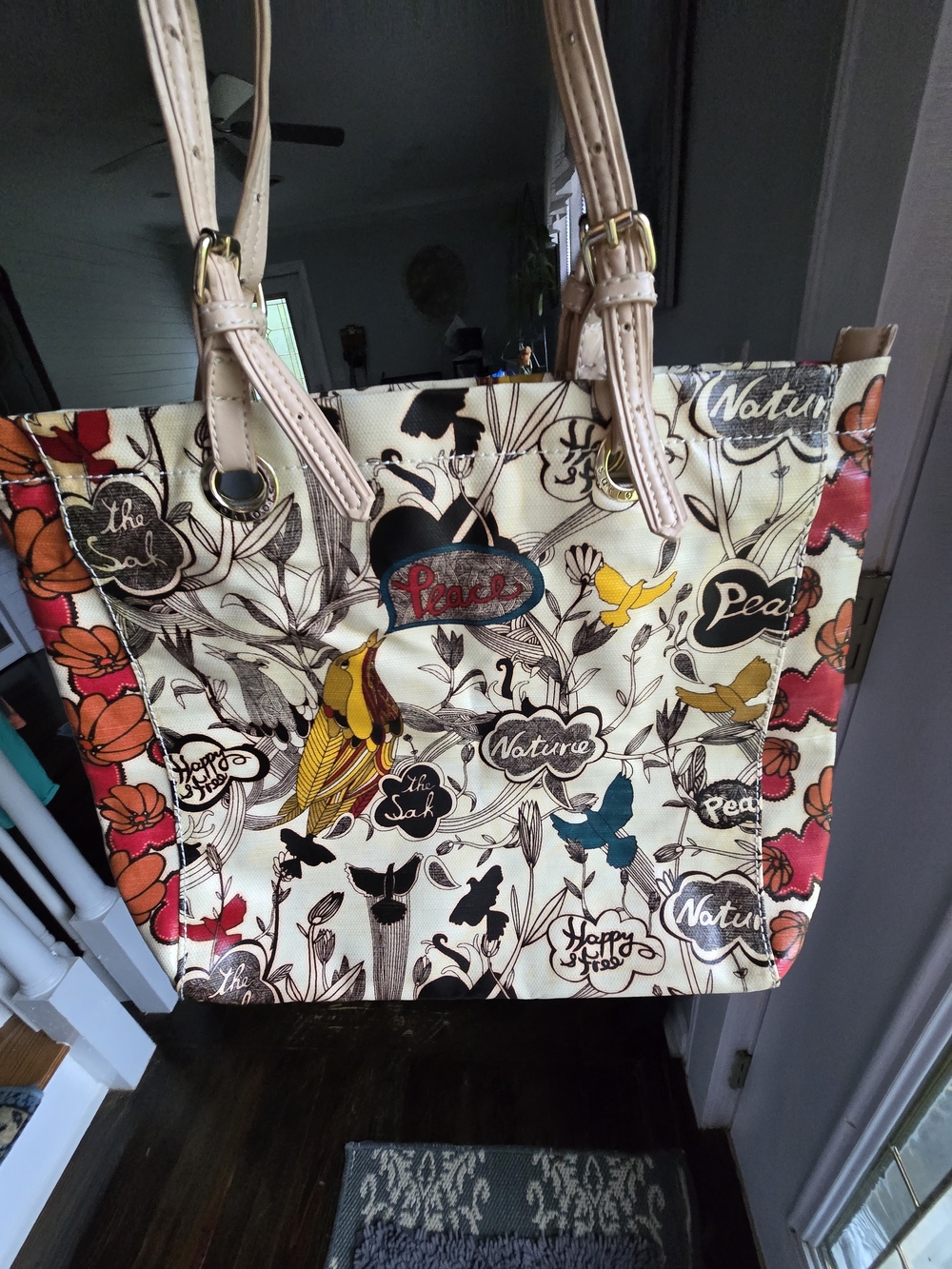 The Sak Floral Bird Printed Tote Bag in Cream and Multicolor